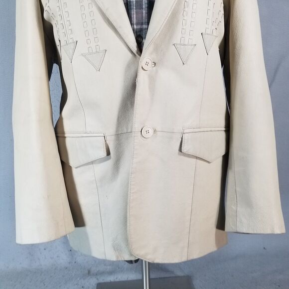 Oscar Piel leather blazer sport coat jacket men's Large Beige 2 tone Western - Picture 3 of 16
